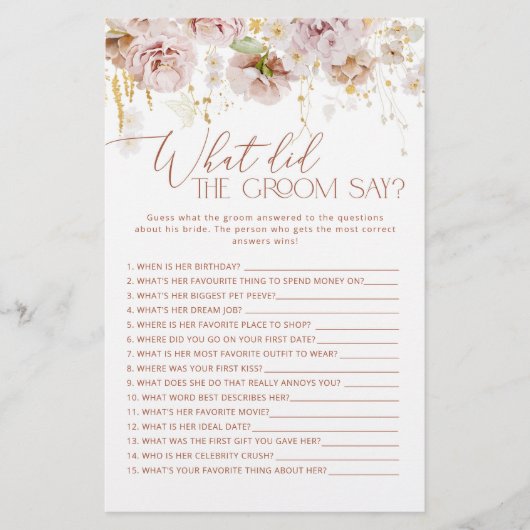 Bohoフローラ新郎は何と言ったブライダルゲーム (正面)