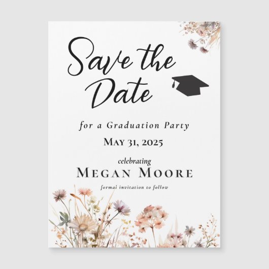 Bohoフローラ日付磁石の保存 マグネット招待状 (正面)