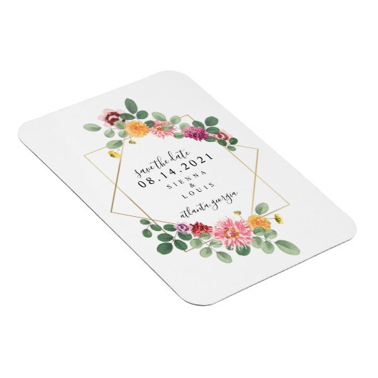 Bohoフローラ植物結婚式の日付を保存 マグネット (右側)