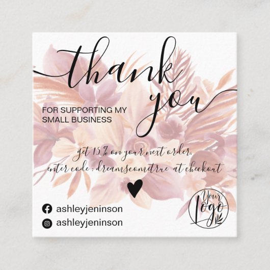 Bohoフローラ水ガーリー色の感謝してい順 スクエア名刺 (正面)