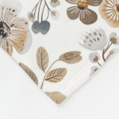 Bohoフローラ水彩グレーブラウンニュートラルカラー フリースブランケット (角)