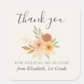 Bohoフローラ水彩先生有難う スクエアシール (正面)