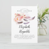 Bohoフローラ水彩羽ベビーシャワー 招待状 (スタンド正面)