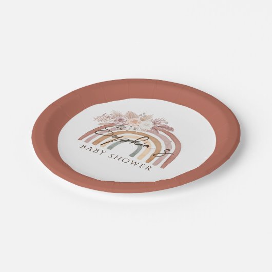 Bohoフローラ水彩虹の赤ちゃんシャワー ペーパープレート (アングル)