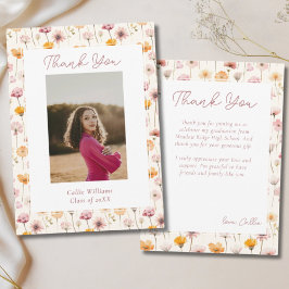 Bohoフローラ水彩野草卒業 サンキューカード