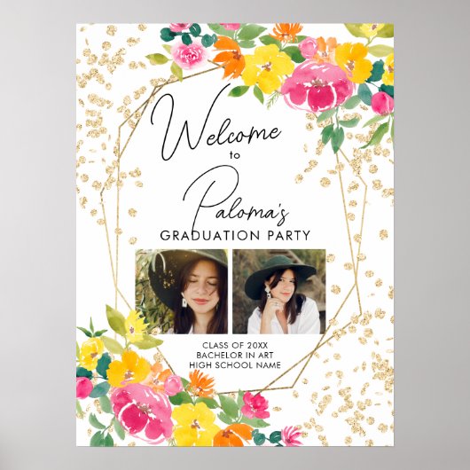 Bohoフローラ水彩2写真卒業へようこそ ポスター (正面)