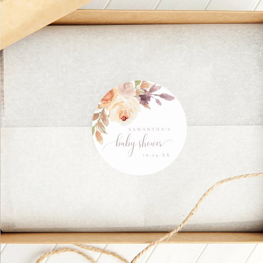 Bohoフローラ焼けオレンジ色の赤ちゃんシャワー ラウンドシール