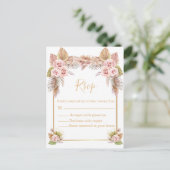 bohoフローラ熱帯金ゴールドスクリプ結婚トrsvp ポストカード (スタンド正面)