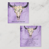 Bohoフローラ牛スカルの背景（紫） スクエア名刺 (正面/裏面)