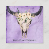 Bohoフローラ牛スカルの背景（紫） スクエア名刺 (正面)