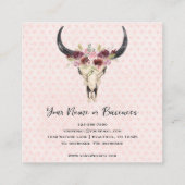 Bohoフローラ牛スカルオンピンクハート背景 スクエア名刺 (裏面)