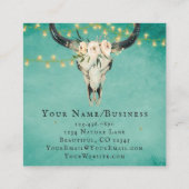 Bohoフローラ牛スカル、ストリングライトオンターコイズ スクエア名刺 (裏面)