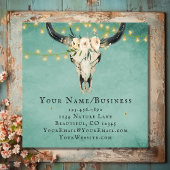 Bohoフローラ牛スカル、ストリングライトオンターコイズ スクエア名刺