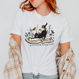 Bohoフローラ猫グッドデイ読トゥア本の恋人 Tシャツ