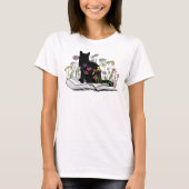 Bohoフローラ猫図書好き Tシャツ (正面)