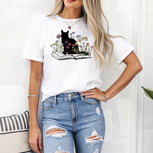 Bohoフローラ猫図書好き Tシャツ