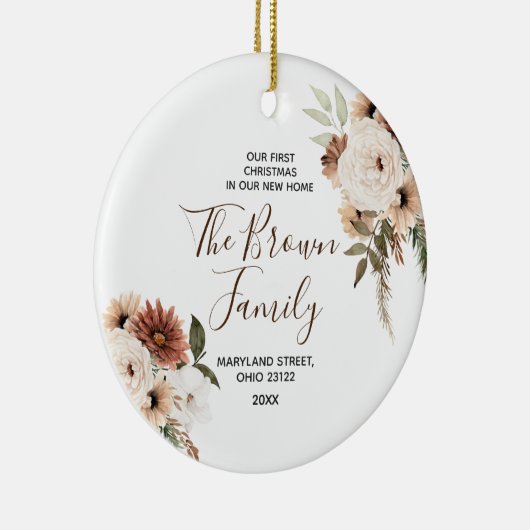 Bohoフローラ私たちの初めてのクリスマスは私たちの新しい家 セラミックオーナメント (右)