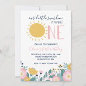 Bohoフローラ私たちの小さな太陽の光1st誕生日 招待状 (正面)