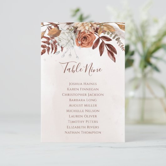 Bohoフローラ秋の結婚式座席表プラン (スタンド正面)