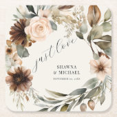 BOHOフローラ秋紅葉結婚音 スクエアペーパーコースター (正面)