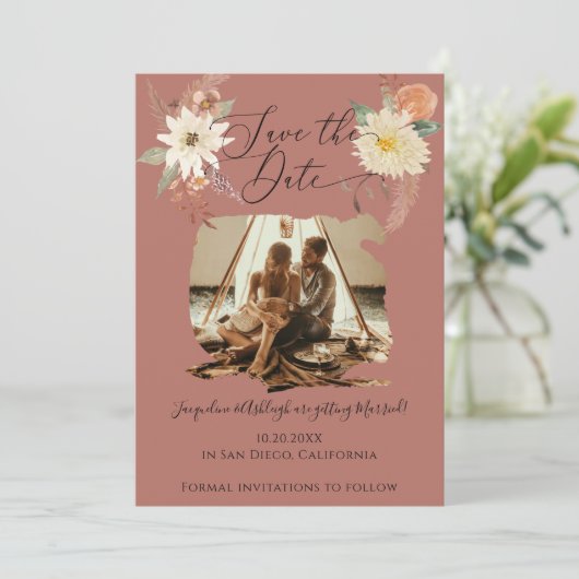 BOHOフローラ秋観葉水色自然写真 セーブザデート (スタンド正面)