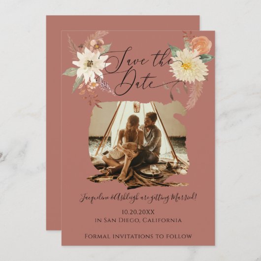 BOHOフローラ秋観葉水色自然写真 セーブザデート (正面/裏面)