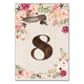Bohoフローラ素朴のテー結婚ブル番号カード8 テーブルナンバー (裏面)