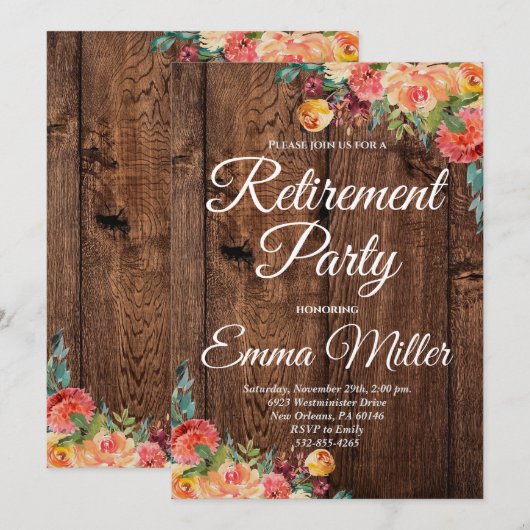 Bohoフローラ素朴退職 招待状 (正面/裏面)