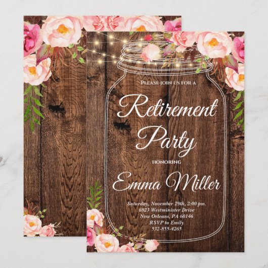 Bohoフローラ素朴退職 招待状 (正面/裏面)