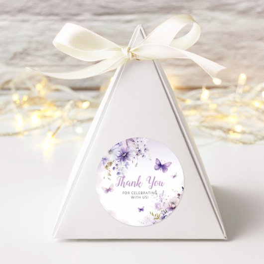Bohoフローラ紫色の蝶の赤ちゃんシャワーありがとう ラウンドシール