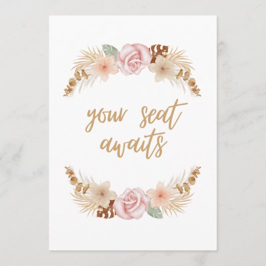 Bohoフローラ結婚のテーブル記号ゲスト座席表 プログラム (裏面)