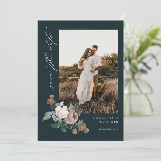 Bohoフローラ結婚の写真が日付を救う 招待状 (スタンド正面)