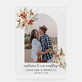 Bohoフローラ結婚の写真アクリル標識 アクリルサイン