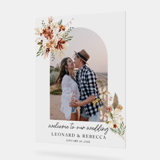 Bohoフローラ結婚の写真アクリル標識 アクリルサイン (傾斜)