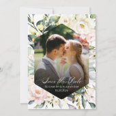 Bohoフローラ結婚の写真QRコード日付を保存 招待状 (正面)