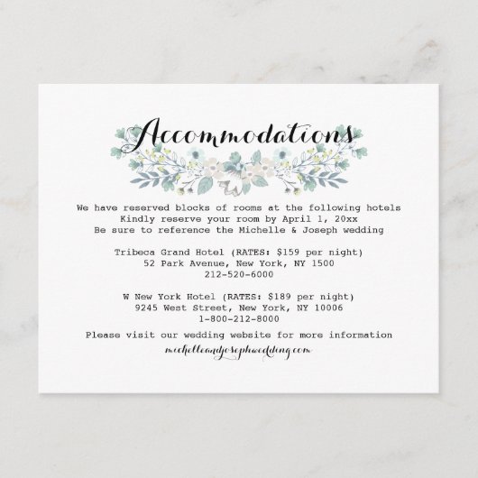 Bohoフローラ結婚の宿泊施設の挿入カード エンクロージャーカード (正面)