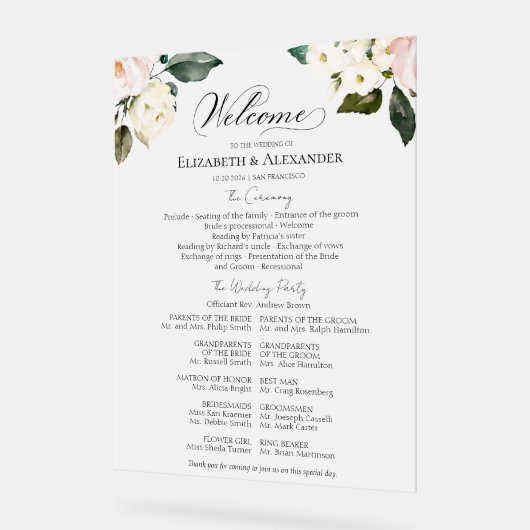 Bohoフローラ結婚式プログラムアクリル標識 アクリルサイン (傾斜)