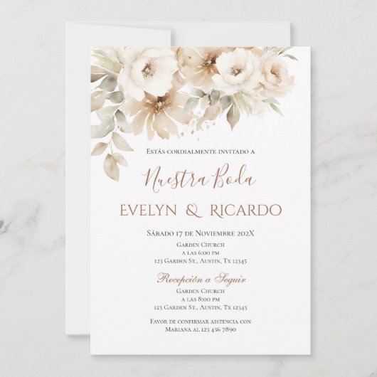 Bohoフローラ結婚式招待状スペインのin 招待状 (正面)