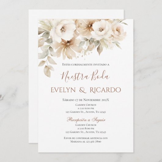 Bohoフローラ結婚式招待状スペインのin 招待状 (正面/裏面)