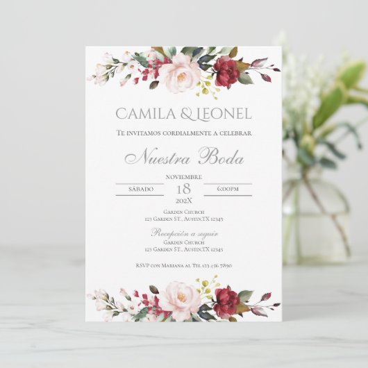 Bohoフローラ結婚式招待状スペインのin 招待状 (スタンド正面)