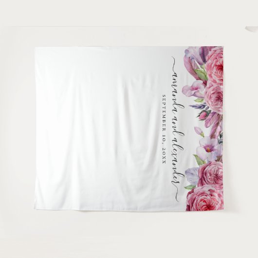 Bohoフローラ背景牡丹結婚の経歴 タペストリー (正面(横))