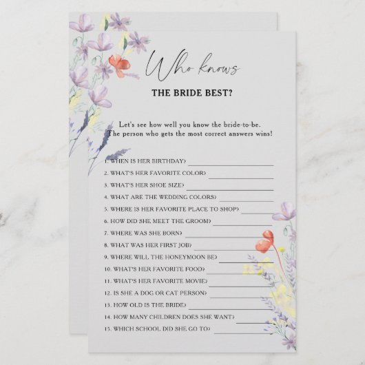 Bohoフローラ花嫁ゲームを知っ最高のている人 (正面/裏面)