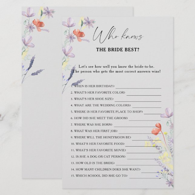 Bohoフローラ花嫁ゲームを知っ最高のている人 (正面/裏面)