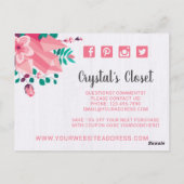 Bohoフローラ衣料品ハンガーブティックサンキュー ポストカード (裏面)