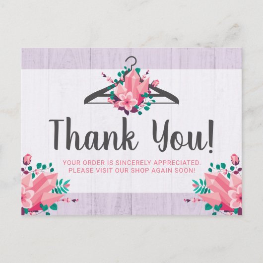 Bohoフローラ衣料品ハンガーブティックサンキュー ポストカード (正面)