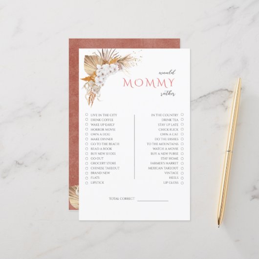 Bohoフローラ赤ちゃんシャワーのゲームはママではなく (正面/裏面インサイチュ)