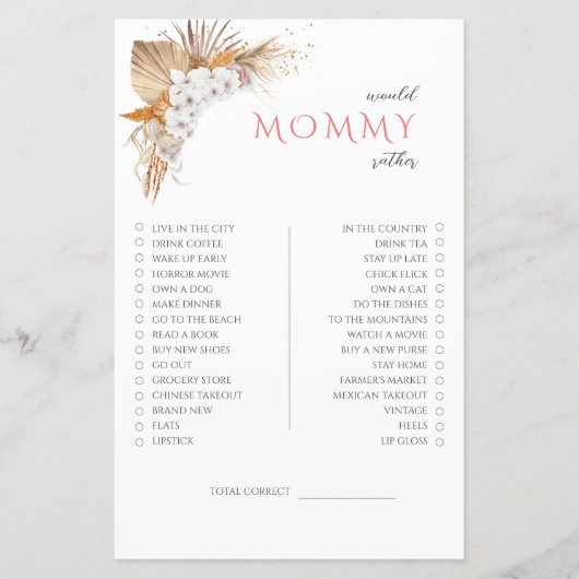 Bohoフローラ赤ちゃんシャワーのゲームはママではなく (正面)