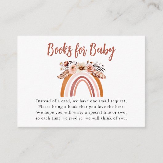 Bohoフローラ赤ちゃんシャワー用虹の本 エンクロージャーカード (正面)