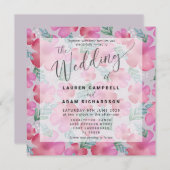 Bohoフローラ赤面ピンクの水の色の結婚式の招待 (正面/裏面)