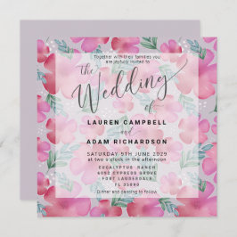 Bohoフローラ赤面ピンクの水の色の結婚式の招待